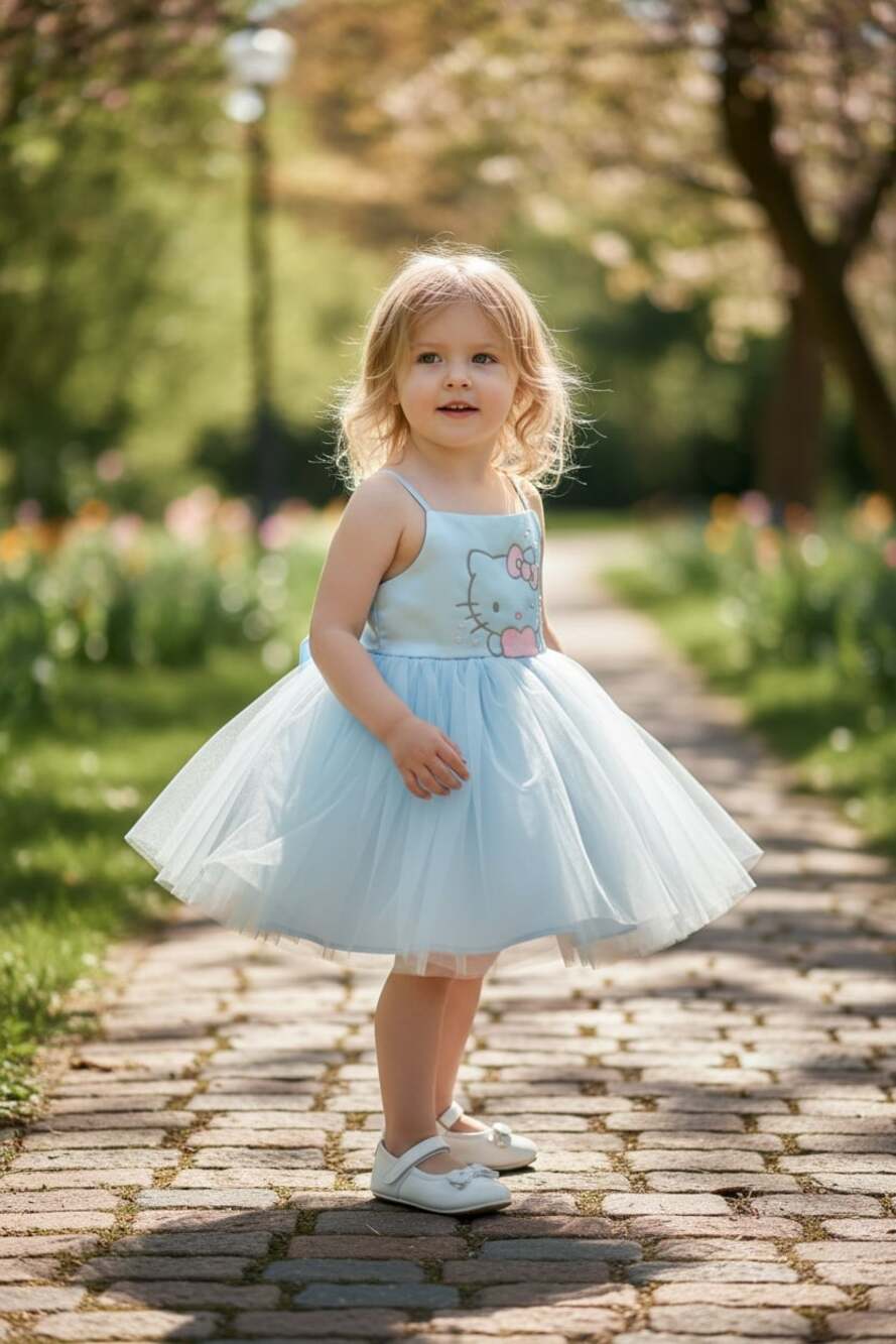 Hello Kitty Toddler Girls Blue Satin and Tulle Tutu Party Dress